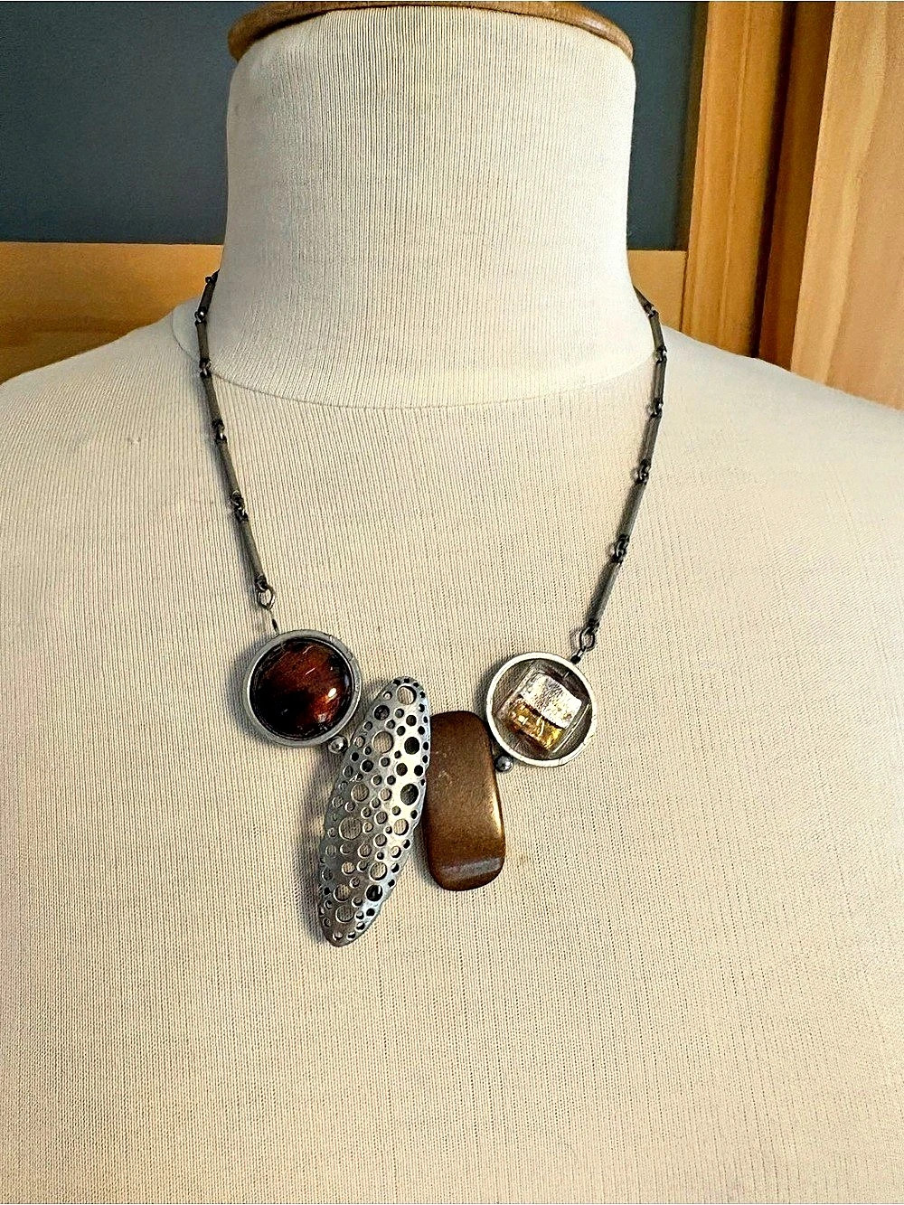 Sylvie Germain Pendant Necklace in Silver & Brown Like New